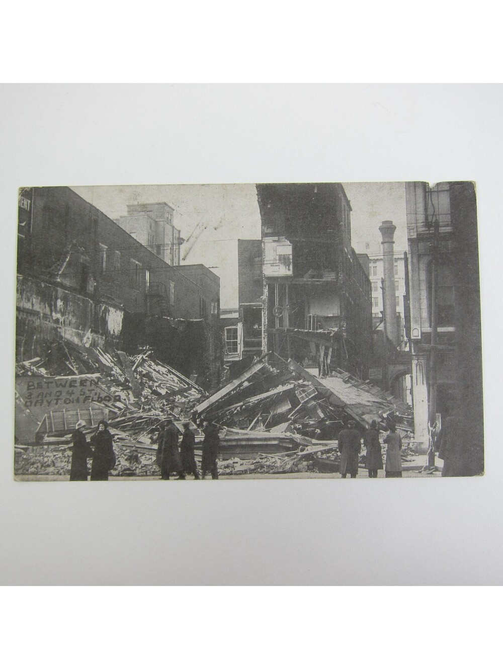 Postcard 1913 Dayton Ohio Flood Photo Between Third & Fourth St. Antique Litho